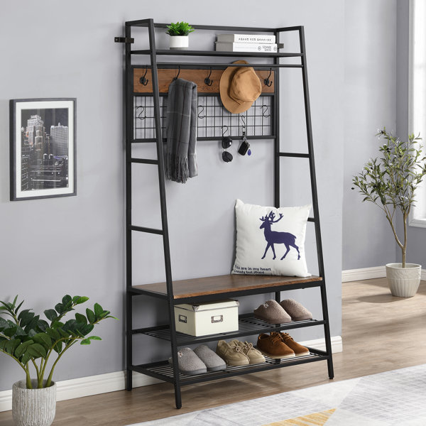 17 Stories 37.4'' Wide Iron Hall Tree with Bench and Shoe Storage